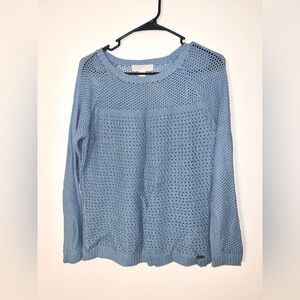 Michael Kors Women’s Size Small Open-knit Sweater, Light Blue Long Sleeve